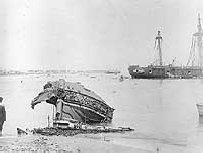 The shattered section of SMS Eber bow taken a few days after the Samoa Hurricane of 1889.
